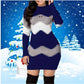 Robe Pull à Motif Chevron à Col Montant et Manches Longues
