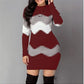 Robe Pull à Motif Chevron à Col Montant et Manches Longues