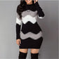 Robe Pull à Motif Chevron à Col Montant et Manches Longues