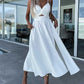OURLET FENDU TAILLE CREUSE ROBE ÉCHANCRÉE DE COULEUR UNIE