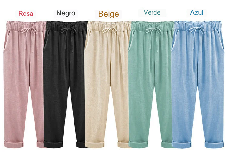 Cripes Pantalon baggy à taille élastique de couleur unie pour les grandes tailles.