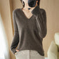 Pull en maille coupe slim à col en V pour femme