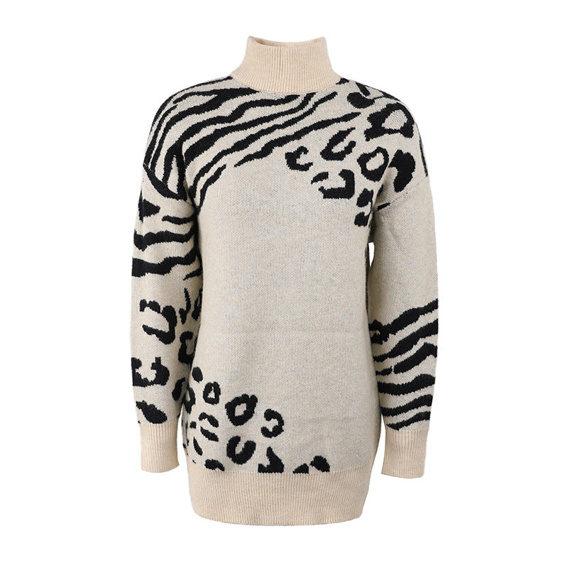 CRIPES - Leopardenpullover mit hohem Kragen