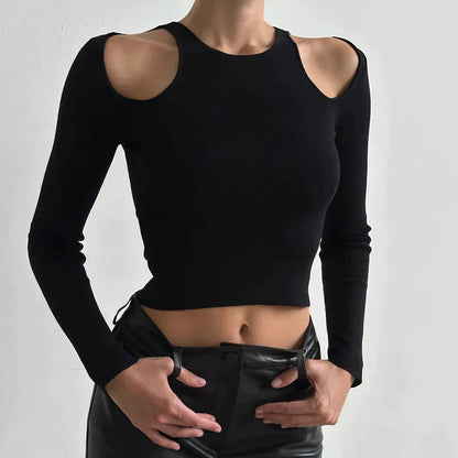 Veala | Stijlvolle Crop Top met Lange Mouwen en Uitsparingen