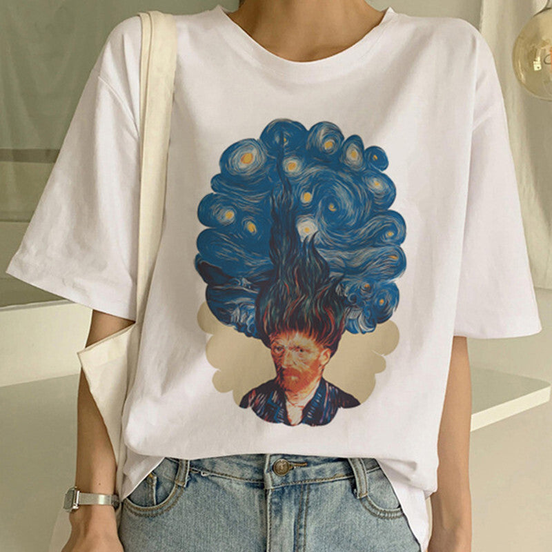 T-shirt imprimé peinture à l'huile Van Gogh