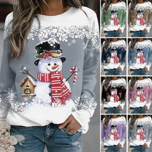 Cripes Vente à durée limitée pour la veille de Noël Sweat-shirt de Noël multicolore à imprimé bonhomme de neige