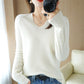Pull en maille coupe slim à col en V pour femme
