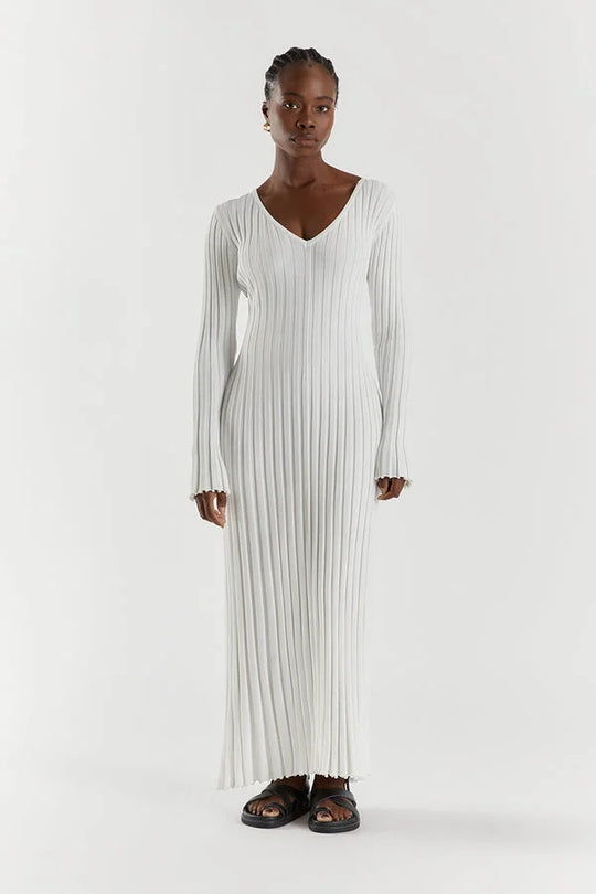 Robe midi en Maille Yasmin avec col et Manches en V