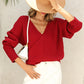 Pull en maille à manches longues et col en V pour femmes