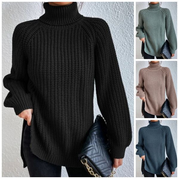 Cripes Pull en coton à col roulé et manches raglan à ourlet fendu