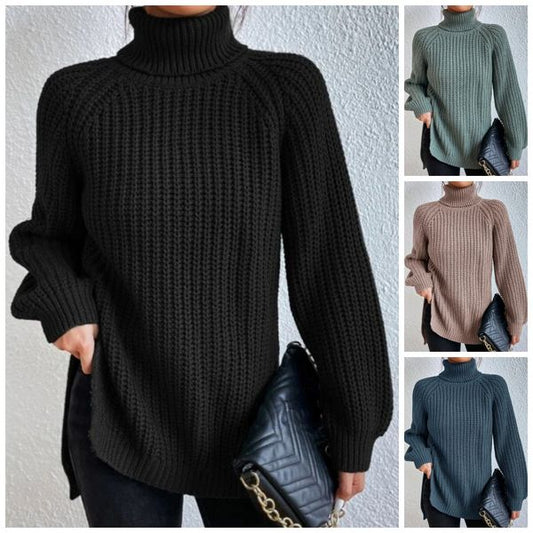 Cripes Pull en coton à col roulé et manches raglan à ourlet fendu
