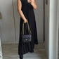 Robe Plissée et Simple de Couleur Unie sans Manches
