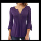 V -ceck 3/4 Horn Sleeve Slim T -shirt