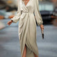 Elegante jurk met lantaarnmouwen en v-hals