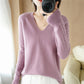 Pull en maille coupe slim à col en V pour femme
