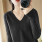 Pull en maille coupe slim à col en V pour femme