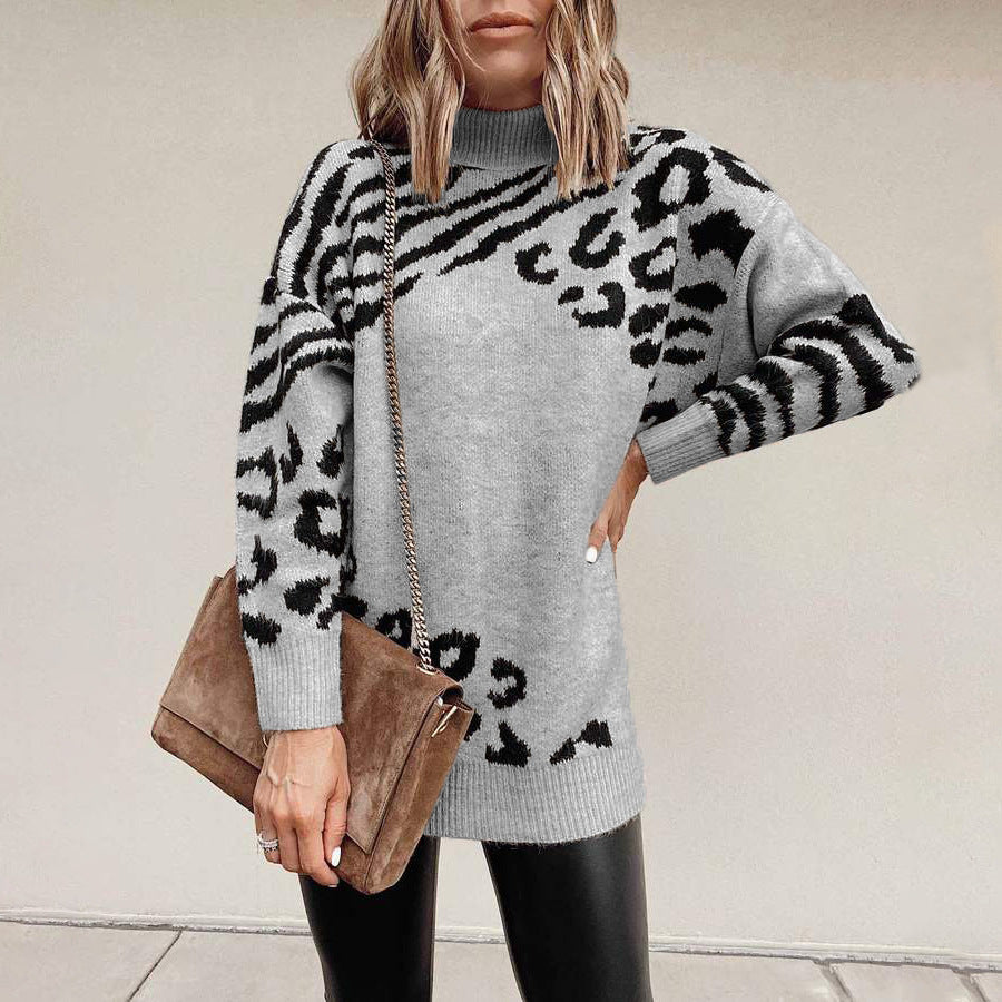 CRIPES - Leopardenpullover mit hohem Kragen