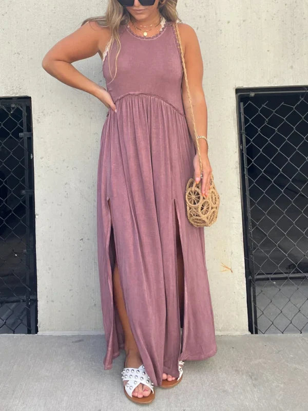 Robe Longue Maxi Suelto Décontractée Simple Con Ouverture