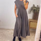 Robe Plissée et Simple de Couleur Unie sans Manches
