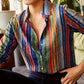 Revers kleurrijke blouse met knopen