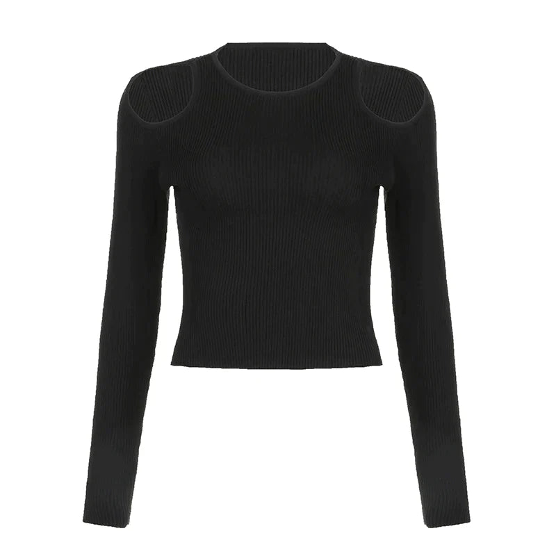 Veala | Stijlvolle Crop Top met Lange Mouwen en Uitsparingen