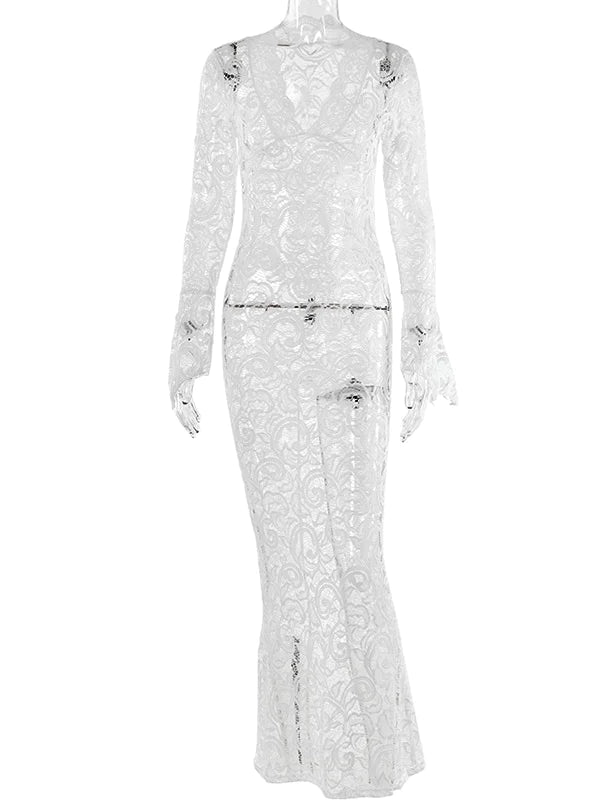 Heather | REKKEN KANT TRANSPARANTE V-HALS MAXI SEXY JURK