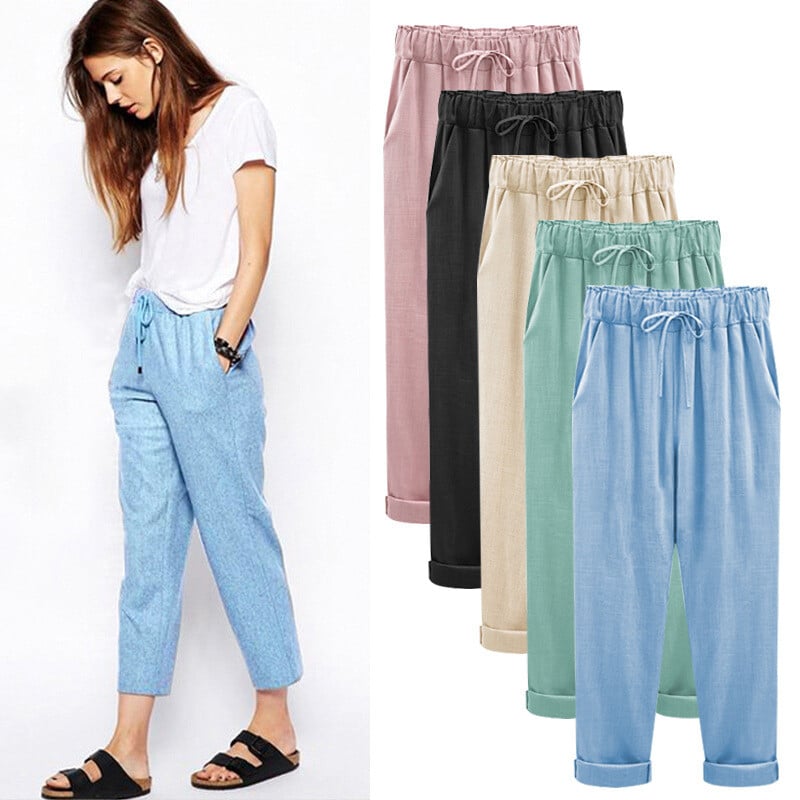 Cripes Pantalon baggy à taille élastique de couleur unie pour les grandes tailles.