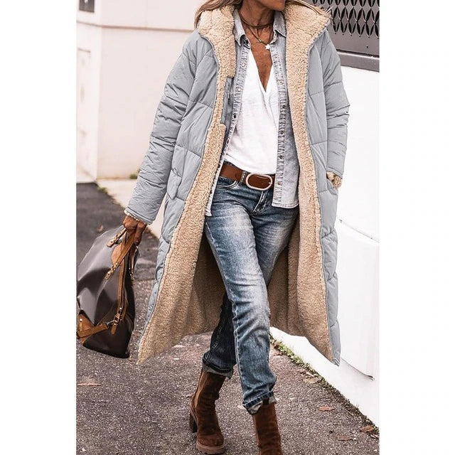 Julia | Manteau Long Réversible (Avec Capuche et Fermeture Éclair)