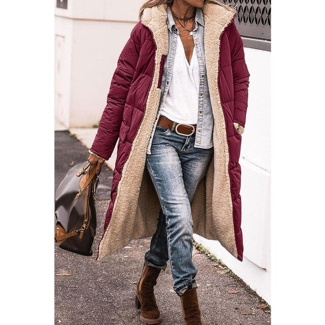Sofia Merano™  - Omkeerbare lange sherpa pufferjas (met capuchon)