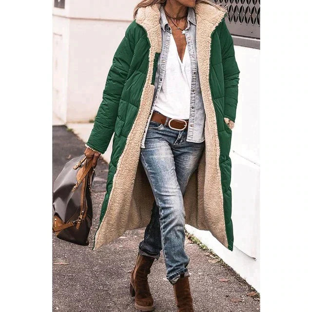 Sofia Merano™  - Omkeerbare lange sherpa pufferjas (met capuchon)