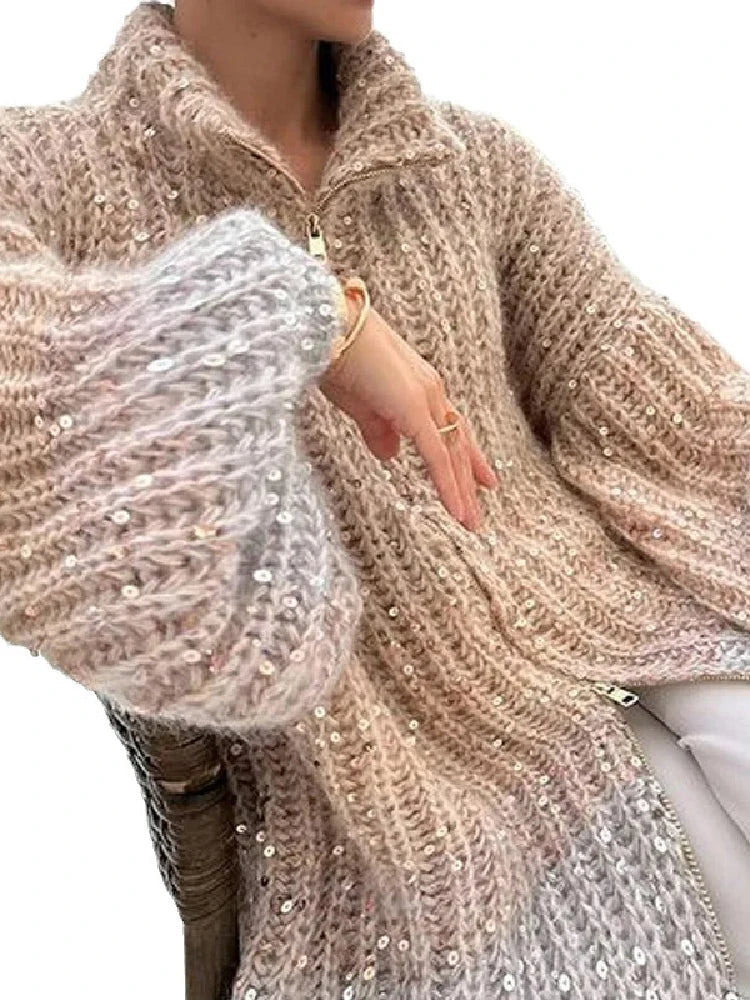 VogueDazzle™ - Dames Casual trui met pailletten en V-hals