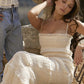 Olivia | DAMES JURK MET MOUWLOZE BANDJES EN VIERKANTE HALS