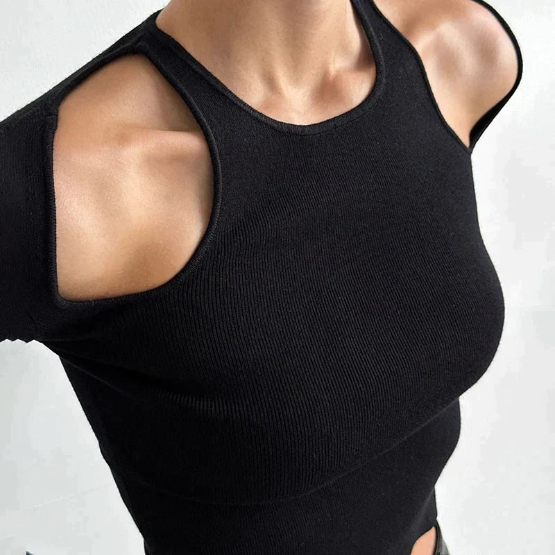 Veala | Stijlvolle Crop Top met Lange Mouwen en Uitsparingen