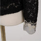 CRIPES - Bluse Schwarz Spitze Kragen Kamin Langarm
