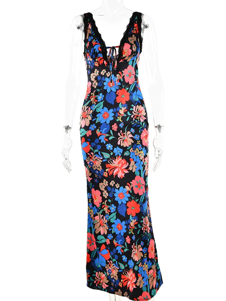 Joy | DAMES ELEGANTE V-HALS SLIP JURK MET BLOEMENPRINT