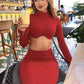 Sharon | DAMES GERIBBELDE CROPTOP MET LANGE MOUWEN EN LANGE ROK