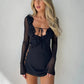 Jewel | DAMES JURK MET TRANSPARANTE MESH MOUWEN EN RUFFLE, MINILENGTE