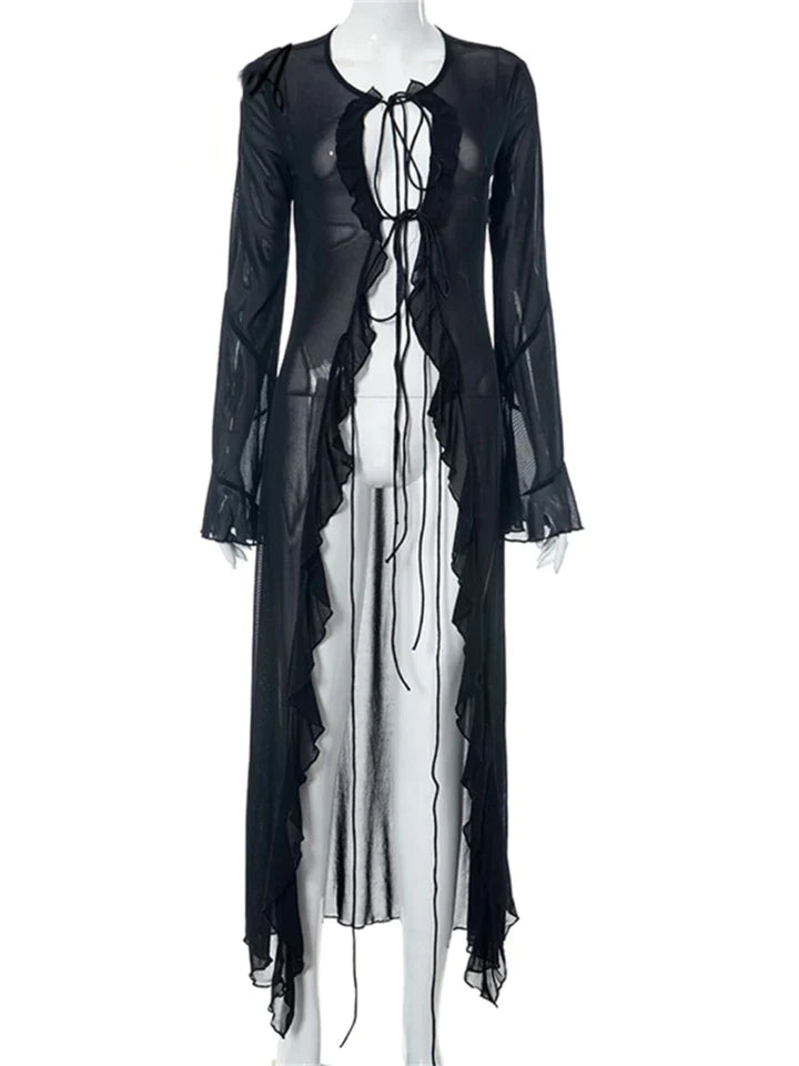 Xiomara | DAMES MIDI-CARDIGANJURK MET RUCHES
