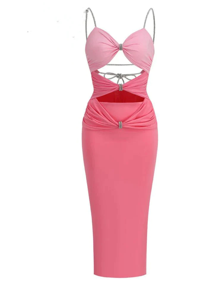 Valeria | DAMES MOUWLOZE JURK MET HOGE TAILLE EN UITGESNEDEN DETAILS