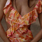 Lacey | DAMES JURK MET V-HALS, OPEN RUG EN VOLANTDETAILS