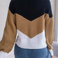 Effen patchwork trui met v-hals en strepen