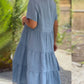 Robe unie col V coton lin