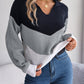 Effen patchwork trui met v-hals en strepen