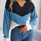 Effen patchwork trui met v-hals en strepen