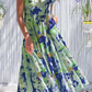 Robe à taille haute à encolure ronde et à empiècement floral à manches courtes