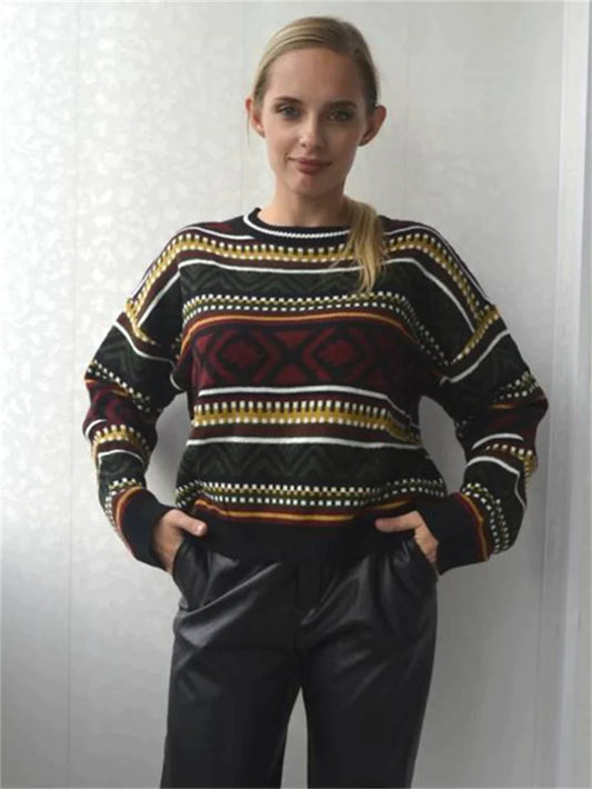Veala | Vintage stijl kleurrijke gebreide trui
