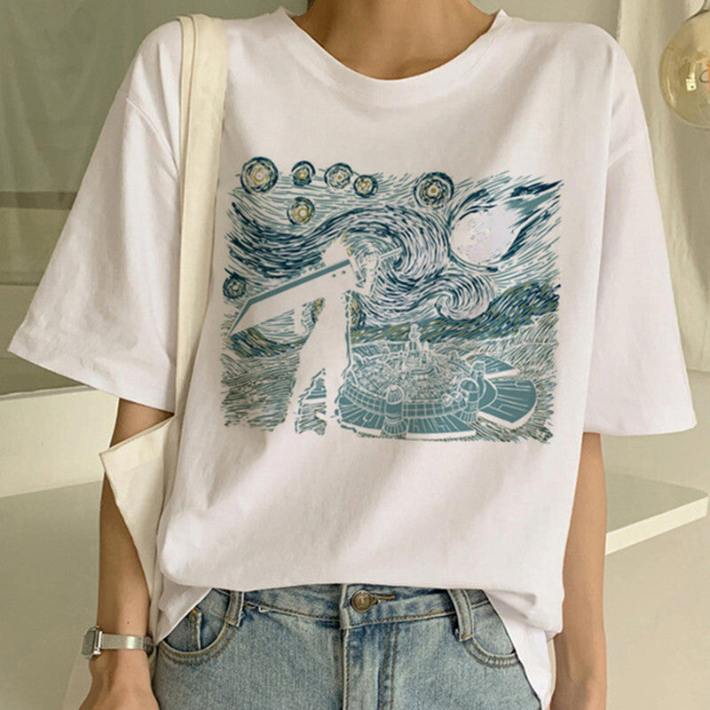 T-shirt imprimé peinture à l'huile Van Gogh