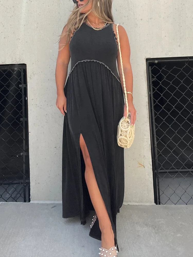 Robe Longue Maxi Suelto Décontractée Simple Con Ouverture