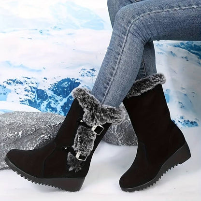 Movachic - Bottes en Fourrure Thermique Doublées de Peluche à Décor de Boucle Tendance Pour Femmes