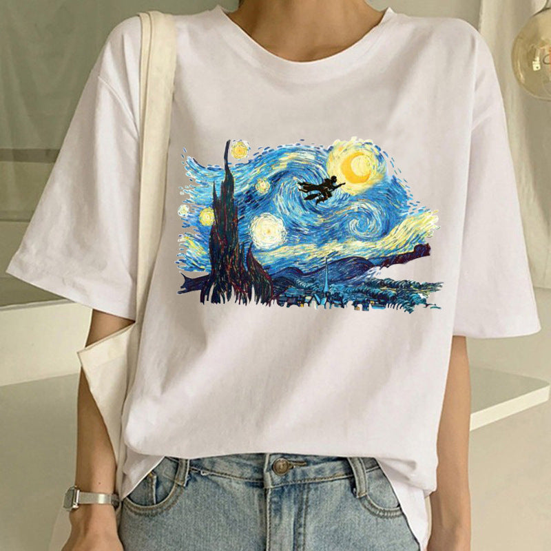 T-shirt imprimé peinture à l'huile Van Gogh